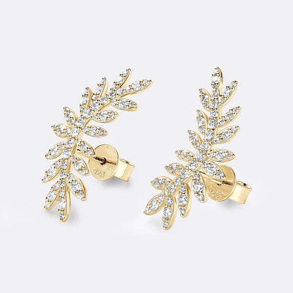 Leaf-Shaped Stud Earrings Climber 925 Sterling Silver D Color Moissanite Earrings for Women Wedding Party Jewelry Valentine Gift