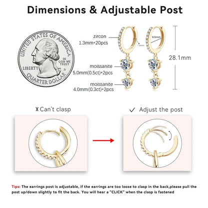 Anziw 4mm 5mm Round Moissanite Long Tassel Earrings 100% 925 Sterling Silver Women's Hoop Dangle Earrings Wedding Jewelry Gifts
