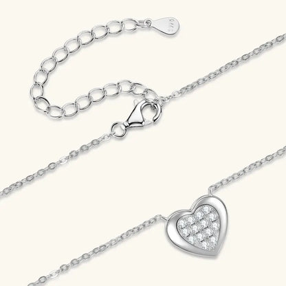 Anziw Love Heart Full Moissanite Solitaire Pendant Necklace for Women 925 Silver Chain Adjustable Collar Jewelry Gift Valentines