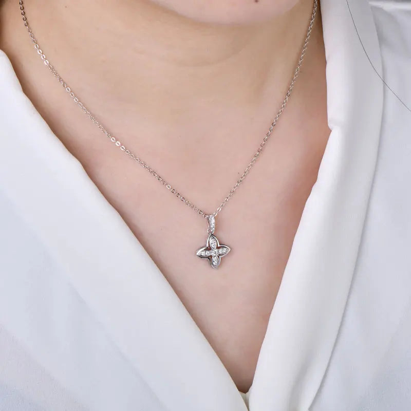 Anziw 14k Gold Filled Adjustable Necklace Moissanite Flower Pendant Gold Bonded Necklaces Collar for Women GRA Certified Jewelry
