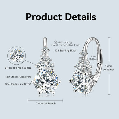 2025 New 2.23CTTW. Full D Moissanite Drop Hoop Earrings for Women 925 Silver Clip Earrings Wedding Fine Jewelry Gift 6.5mm 1.0CT