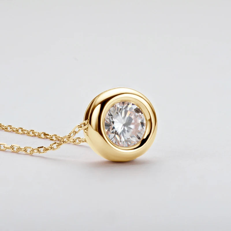 18K Yellow Rose Gold Plated 925 Silver 3CT 1-2CT 9mm Bezel Moissanite Pendant Necklace for Women Men Gift Birthday Anniversary