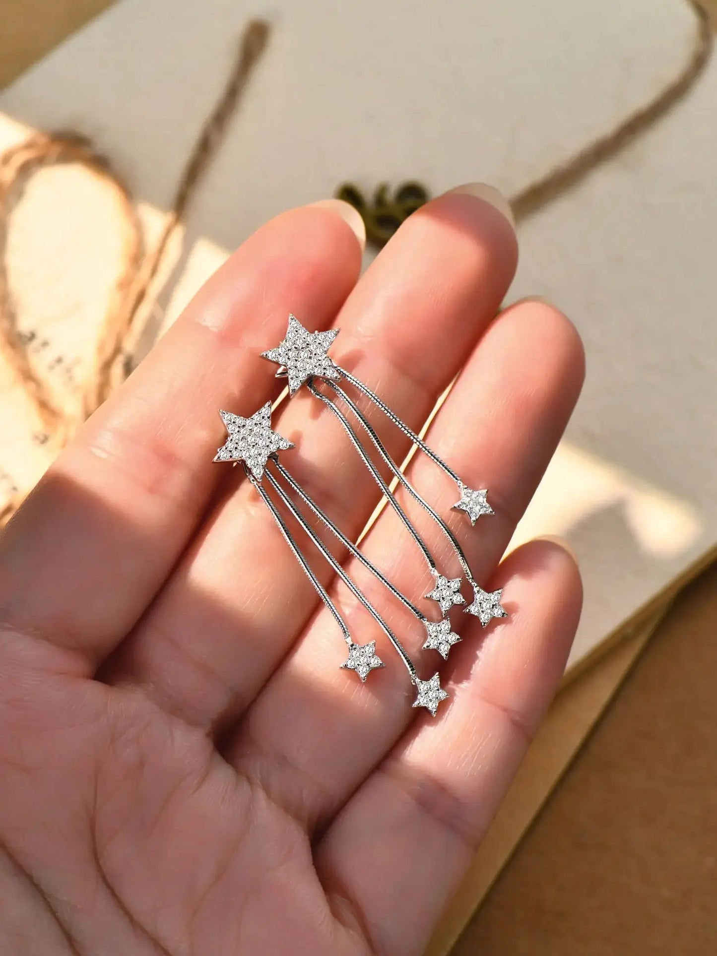 Anziw 925 Moissanite Star Tassel Drop Dangle Earrings for Women Real S925 Silver Studs Earrings Certified Fine Jewelry Gift Girl