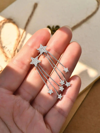 Anziw 925 Moissanite Star Tassel Drop Dangle Earrings for Women Real S925 Silver Studs Earrings Certified Fine Jewelry Gift Girl