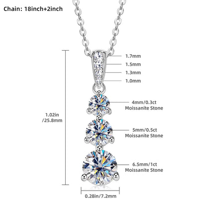 4mm&3.5mm&3mm 0.60cttw. 3 Stones D Color Moissanite Pendant Necklaces 925 Silver for Women 18K Gold Plated 2025 Trendy Jewelry