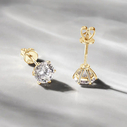 Anziw Real Gold 10K Stud Earrings Moissanite 1ct  6.5mm D Color Screw Back Six Claws Earrings for Women Men Classic Gold Jewelry