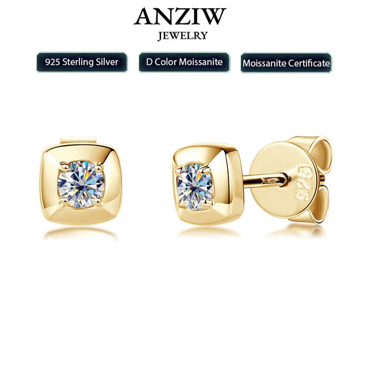 Anziw 3mm 0.1ct D Moissanite Earrings 925 Sterling Silver Square Stud Earrings for Women Men Couples Fine Jewelry 2025 New Gifts