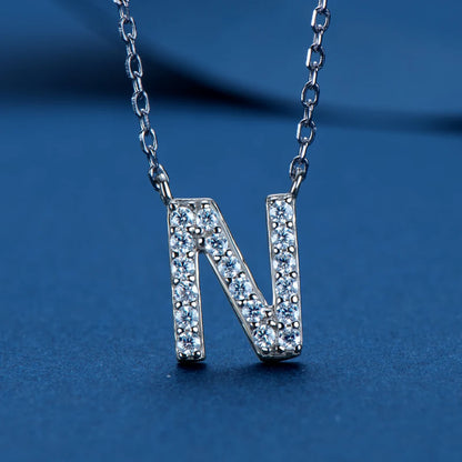 Anziw Initial Moissanite 26 Letter Pendant Necklace for Women Men Real Silver 925 Name Pendant Fine Jewelry Valentine's Day Gift