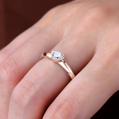 Anziw Rose Gold Color 0.5ct Heart Shaped Moissanite Solitaire Engagement Ring Silver 925 for Women Promise Wedding Bands Jewelry