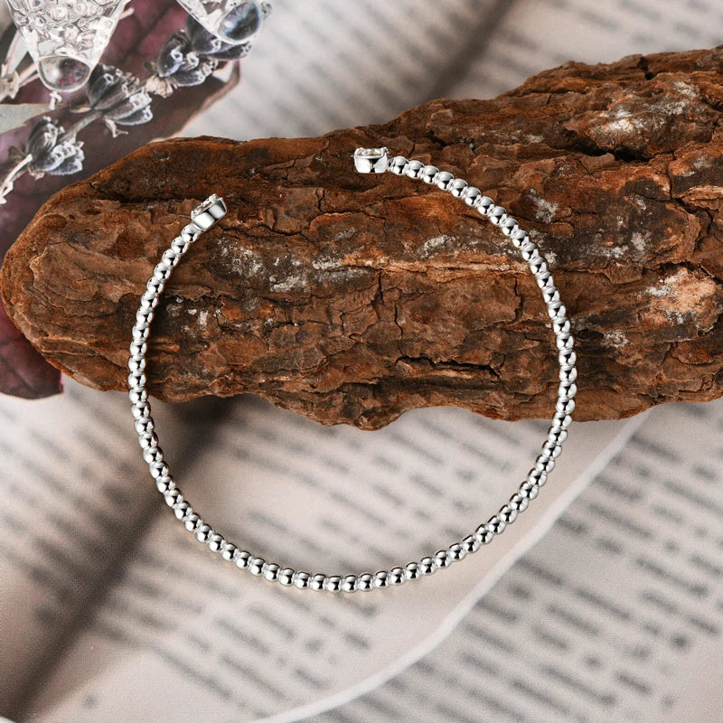 Anziw Solid 925 Sterling Silver Open Bangle Cuff 5mm 0.5ct D Color Round Cut Moissanite Bracelet & Certificate Women's Jewelry