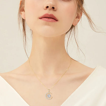 Anziw 8mm 2.0CT D Moissanite Sun Crescent Pendant Necklaces For Women 925 Silver Adjustable Chain Charm Certified Jewelry Gifts