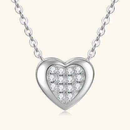 Anziw Love Heart Full Moissanite Solitaire Pendant Necklace for Women 925 Silver Chain Adjustable Collar Jewelry Gift Valentines
