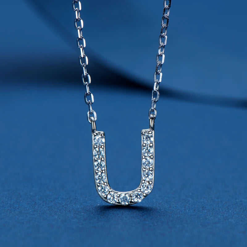 Anziw Initial Moissanite 26 Letter Pendant Necklace for Women Men Real Silver 925 Name Pendant Fine Jewelry Valentine's Day Gift