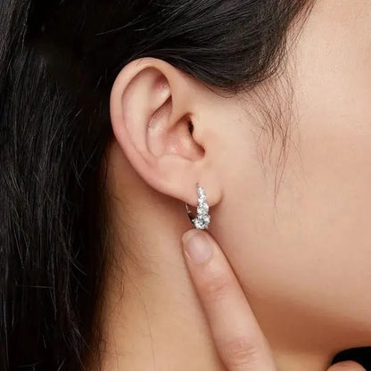 Anziw Luxury 1.86CTW 5mm Moissanite Drop Hoop Earrings for Women Real 925 Silver 4-stone Clip Earring Wedding Party Jewelry Gift