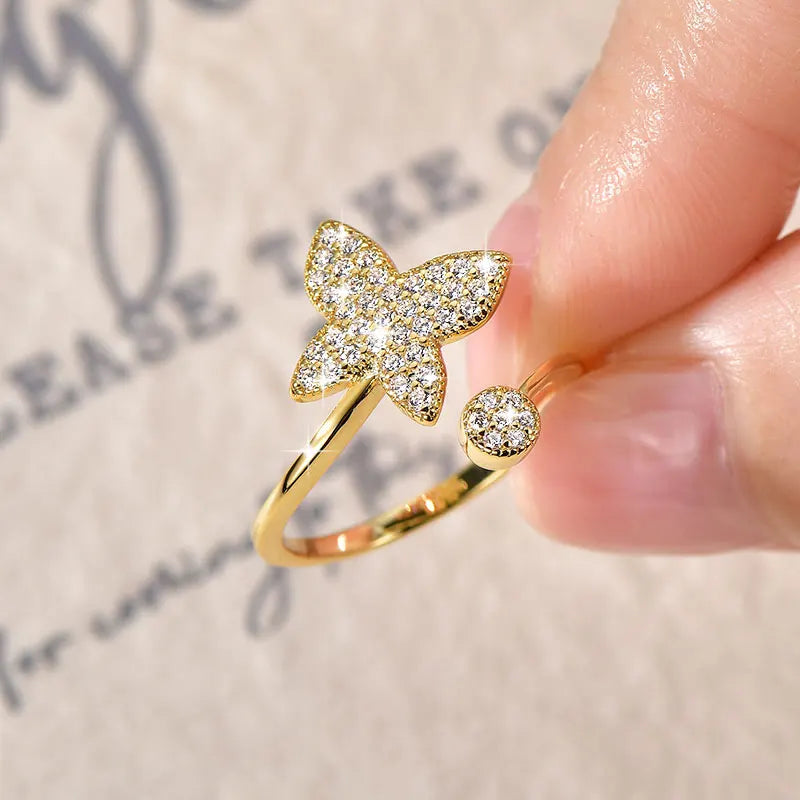 Anziw 14K Gold Filled Exquisite Butterfly Open Rings Micro Inlay Cubic Zirconia Ring for Women Wedding Party 2026 Tendy Jewelry