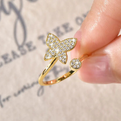 Anziw 14K Gold Filled Exquisite Butterfly Open Rings Micro Inlay Cubic Zirconia Ring for Women Wedding Party 2026 Tendy Jewelry