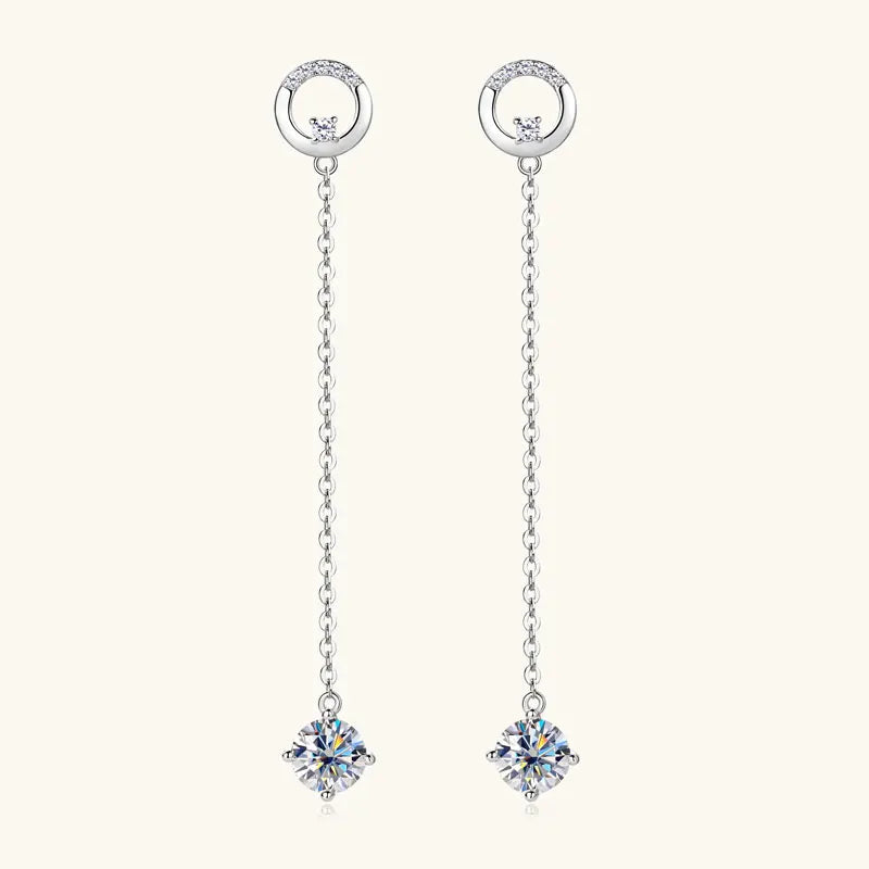 Anziw 6.5mm 1.0ct D Moissanite Drop Earrings for Women 925 Silver Circle Stud Long Chain Dangle Earrings Certified Jewelry Gifts
