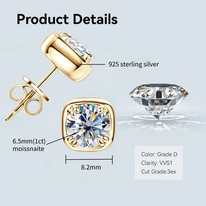 Anziw Bezel 5mm 6.5mm 1CT D Color Moissanite Earrings 925 Sterling Silver Plated K Gold Earrings for Men Women Gift Valentine's