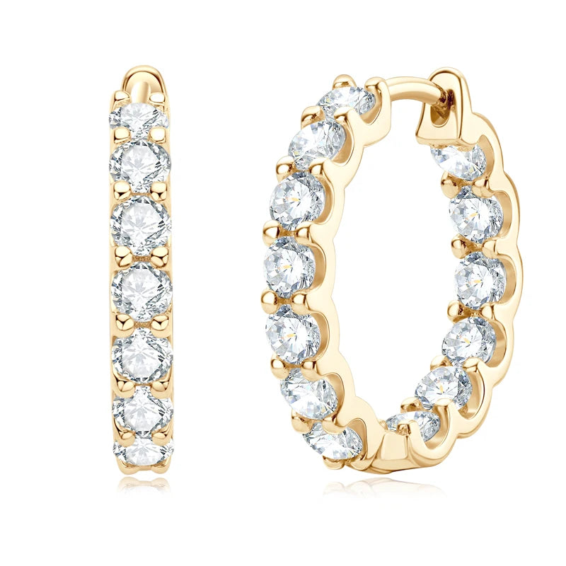 Anziw Sparking 3mm D VVS1 Full Moissanite Hoop Earrings for Women 925 Sterling Silver 14k Yellow Gold Plated 2023 Trendy Jewelry