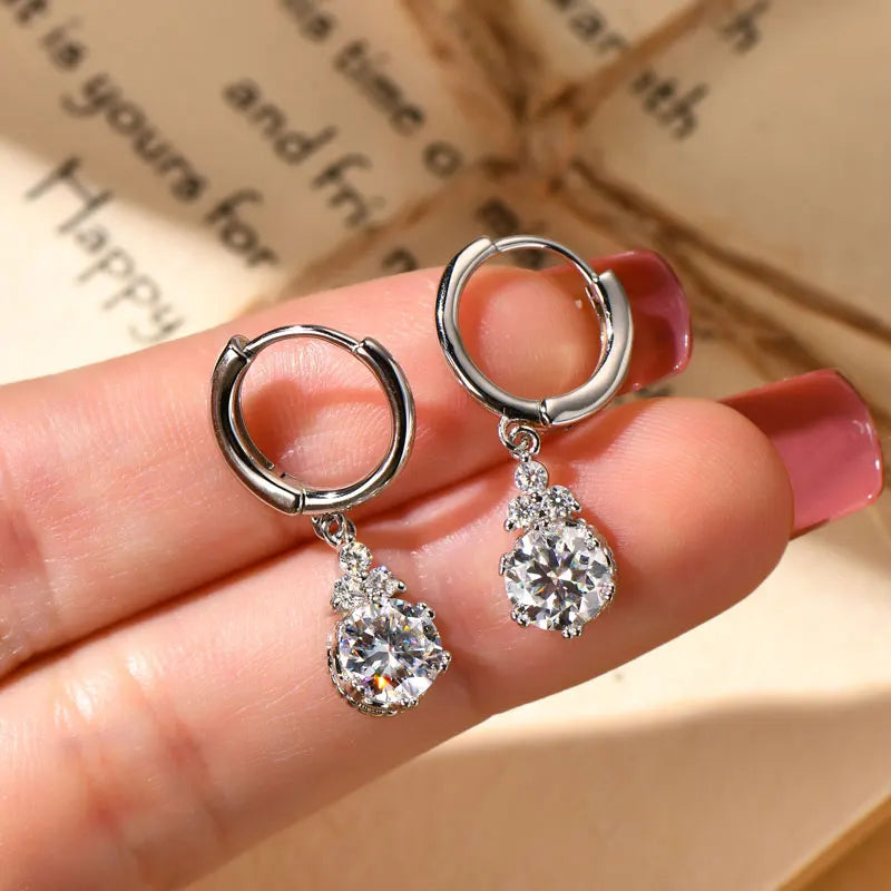 Anziw 2CT 1CT D Color Moissanite Dangle Drop Earrings for Women 925 Silver Elegant Wedding Engagement Earrings with Certificate