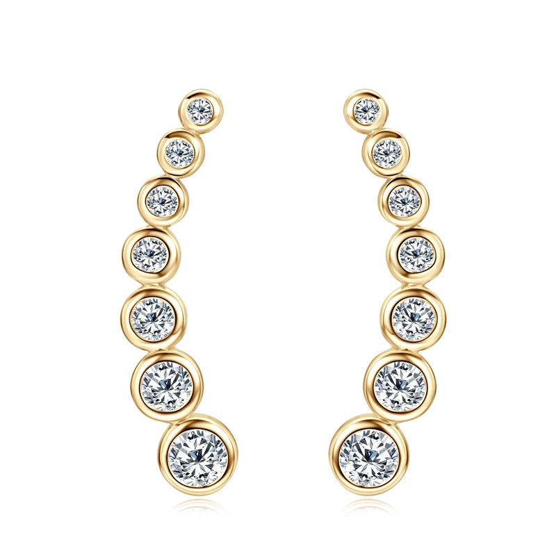 Anziw 1.52CTTW. Full Bezel Moissanite Earrings Climber Crawler 100% Real 925 Silver for Women with Certified Fine Jewelry Gifts