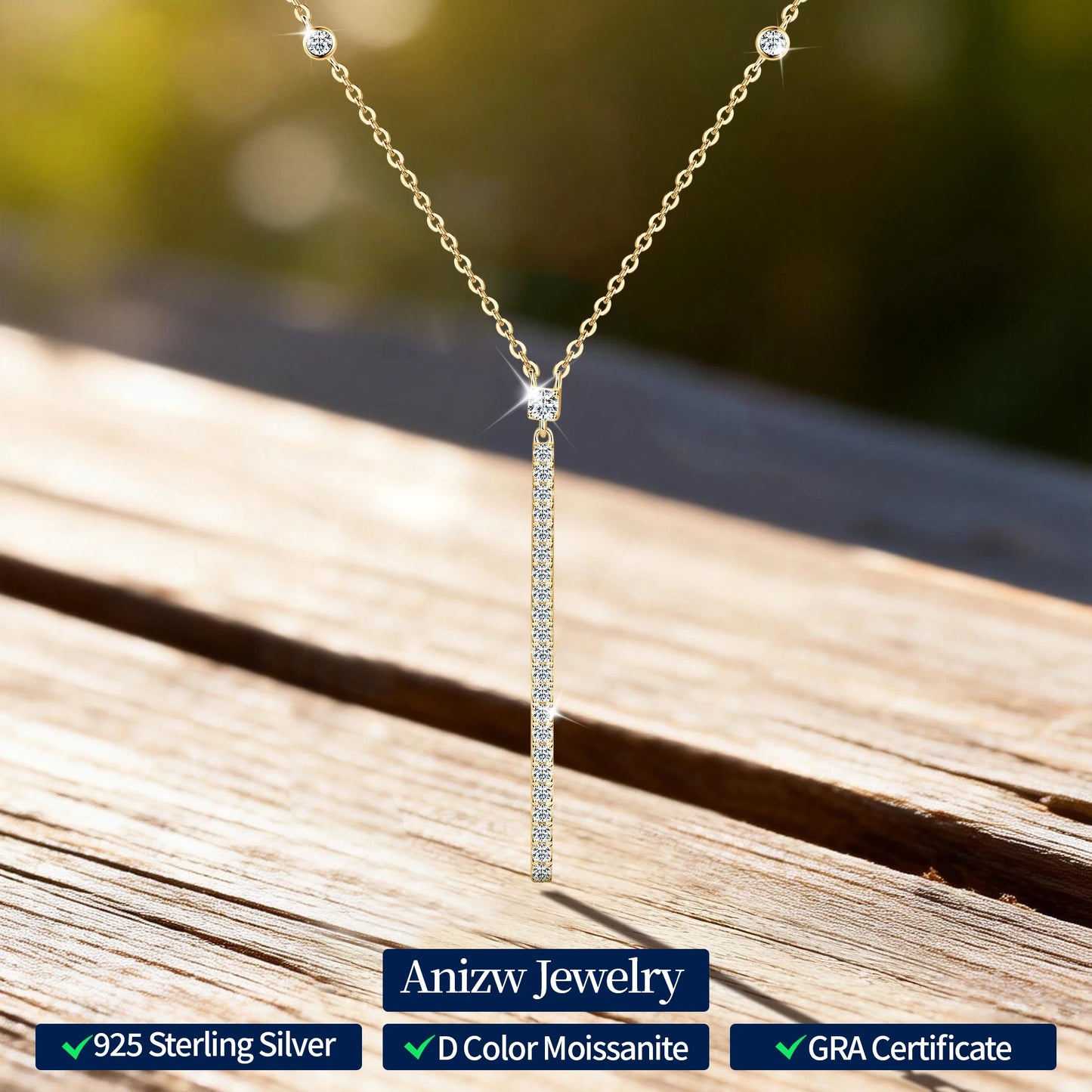 Anziw 40.5mm Long Bar Necklace 925 Silver D Color Moissanite Pendant Necklace for Women Fine Jewelry 2026 Trend Valentine Gifts