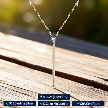 Anziw 40.5mm Long Bar Necklace 925 Silver D Color Moissanite Pendant Necklace for Women Fine Jewelry 2026 Trend Valentine Gifts