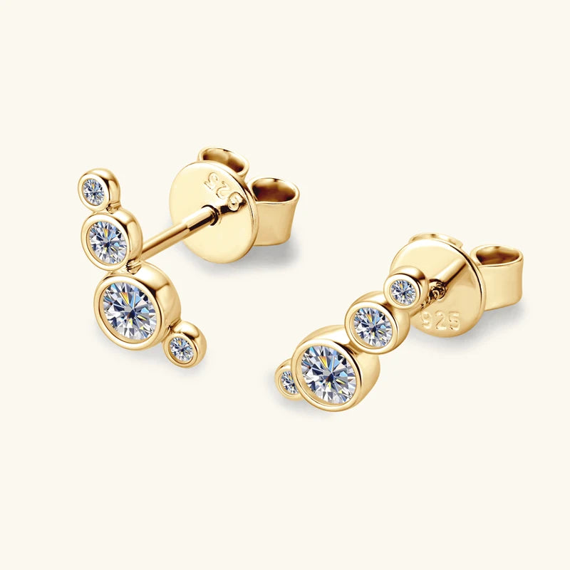 Anziw Earrings Climber with D0.43CT Bezel D Color Moissanite Piercing Studs 100% 925 Silver for Women Jewelry with Certificate
