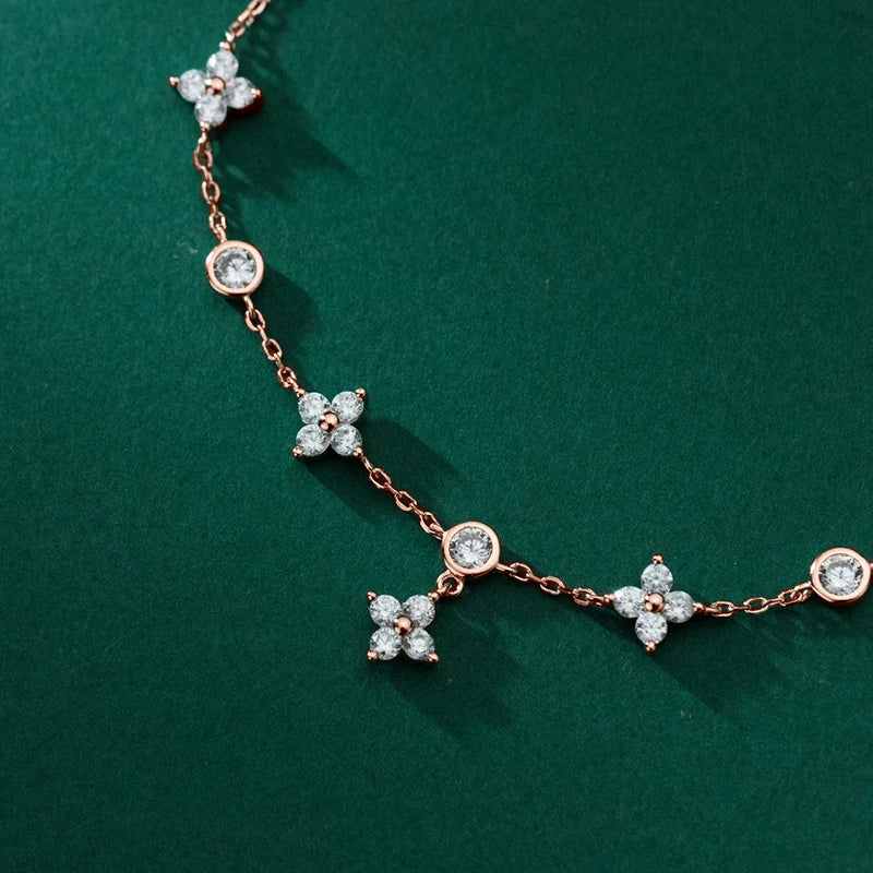 Anziw Silver 925 Four Leaf Clover Bracelet Certified D Color Moissanite Bracelets Gold Plated Charm for Women Lucky Jewelry Gift