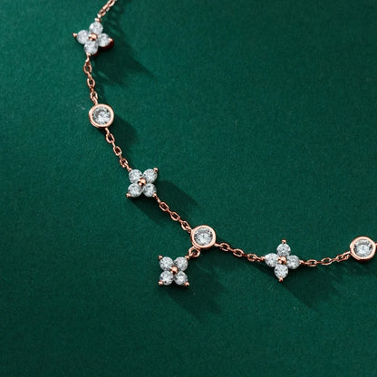 Anziw Silver 925 Four Leaf Clover Bracelet Certified D Color Moissanite Bracelets Gold Plated Charm for Women Lucky Jewelry Gift
