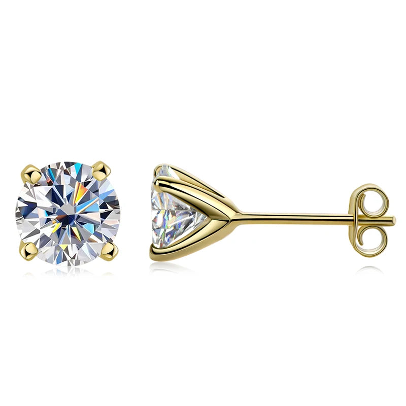 Anziw 100% 925 Sterling Silver Gold Stud Earrings 6.5mm D Color Moissanite 4 Claw Earrings Classic Jewelry for Women Girl Gift
