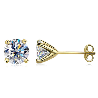 Anziw 100% 925 Sterling Silver Gold Stud Earrings 6.5mm D Color Moissanite 4 Claw Earrings Classic Jewelry for Women Girl Gift