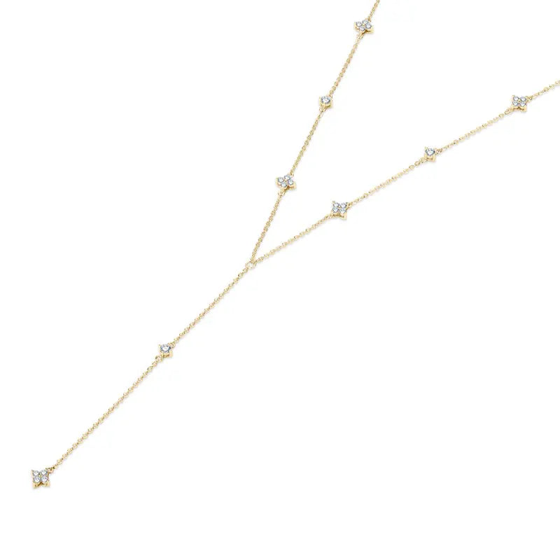 Anziw Moissanite Long Tassel Pendant Necklace 925 Silver Four Clover Flower Y Chain Necklace for Women Valentine Gift Trend 2024