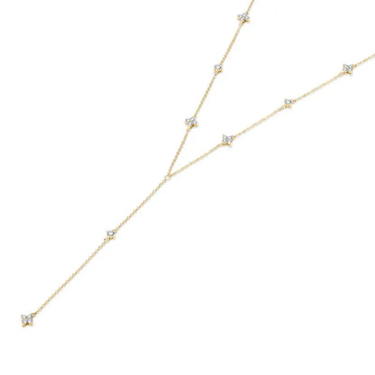 Anziw Moissanite Long Tassel Pendant Necklace 925 Silver Four Clover Flower Y Chain Necklace for Women Valentine Gift Trend 2024