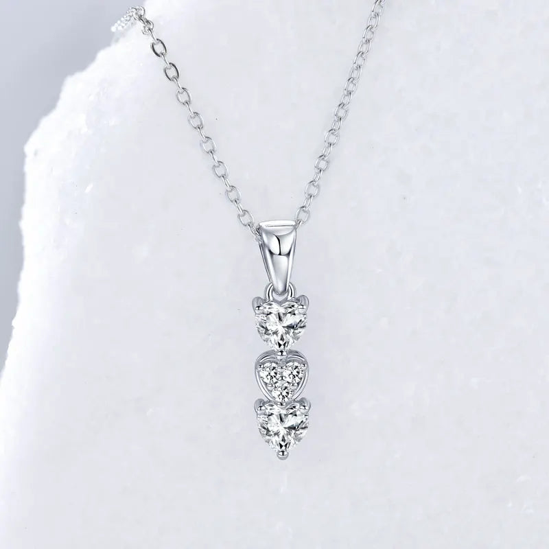 Anziw Triple Hearts Moissanite Pendant Necklaces for Women 925 Silver Chain Love Heart Collar 2025 New Jewelry Chritsmas's Gift