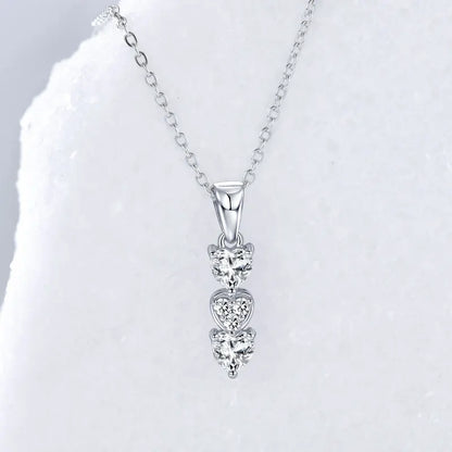 Anziw Triple Hearts Moissanite Pendant Necklaces for Women 925 Silver Chain Love Heart Collar 2025 New Jewelry Chritsmas's Gift