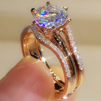 Anziw Gold Color 3.0CT Moissainte Wedding Rings Bridal Sets for Women Classic 2ct Designed Promise Band Engagement Jewelry Gifts