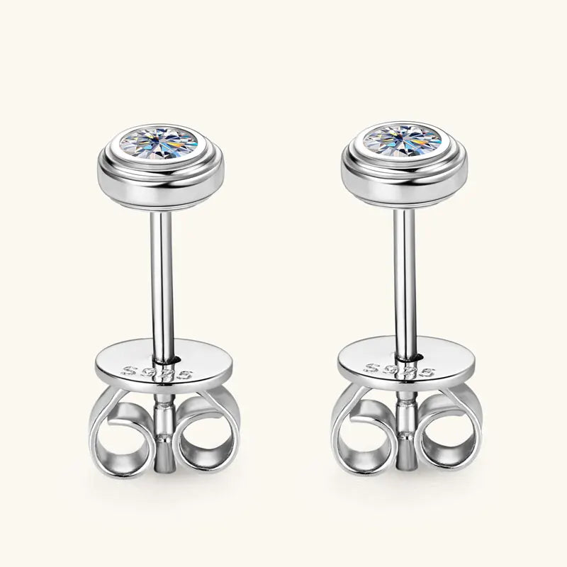 Anziw 3mm D Color Bezel Moissanite Stud Earrings 925 Sterling Silver Earrings Mini Needle for Couple Women Men Valentine's Gift