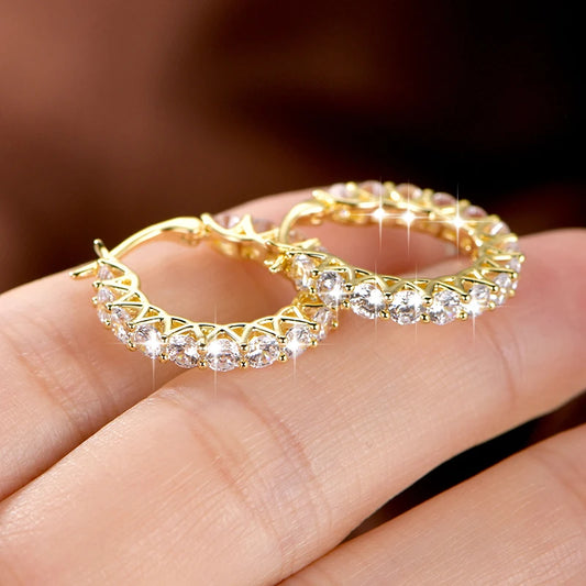 Anziw 14k Gold Filled Earring 3mm Cubic Zirconia Hoop Huggie Earrings Round Cut for Women Wedding Party Jewelry Gift 2026 New