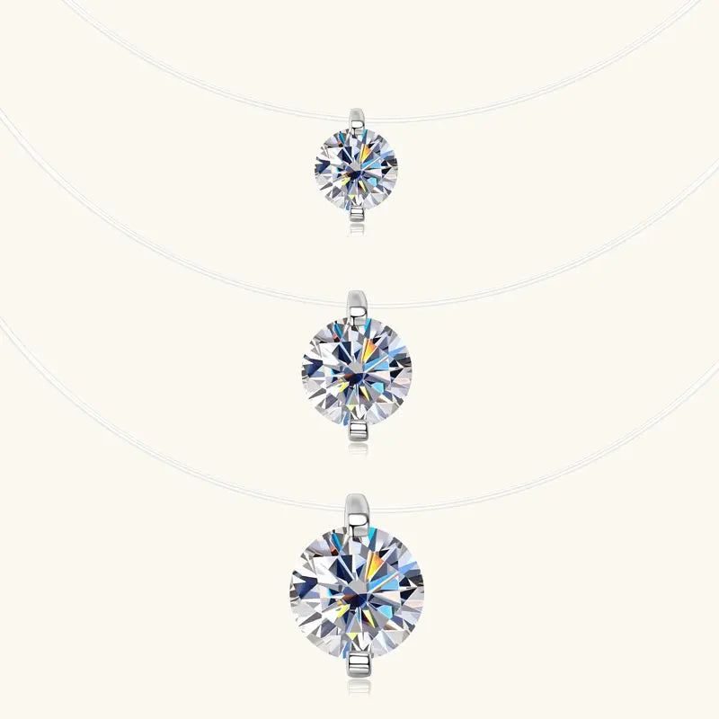 Anziw Trendy 3ct 1ct 0.5ct 2ct Moissanite Pendant Necklaces 925 Silver Adjustable Invisible Fish Line for Women Valentines Gift