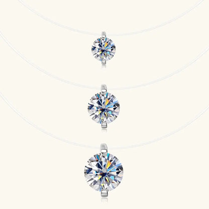 Anziw Trendy 3ct 1ct 0.5ct 2ct Moissanite Pendant Necklaces 925 Silver Adjustable Invisible Fish Line for Women Valentines Gift