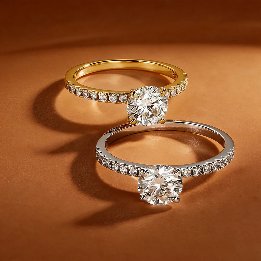 Anziw 14k Gold Filled Engagement Wedding Ring 2 Carat 8mm Round Moissanite Solitaire Promise Band for Women with GRA Certificate