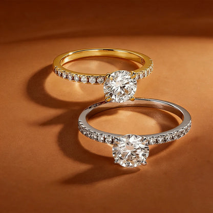 Anziw 14k Gold Filled Engagement Wedding Ring 2 Carat 8mm Round Moissanite Solitaire Promise Band for Women with GRA Certificate