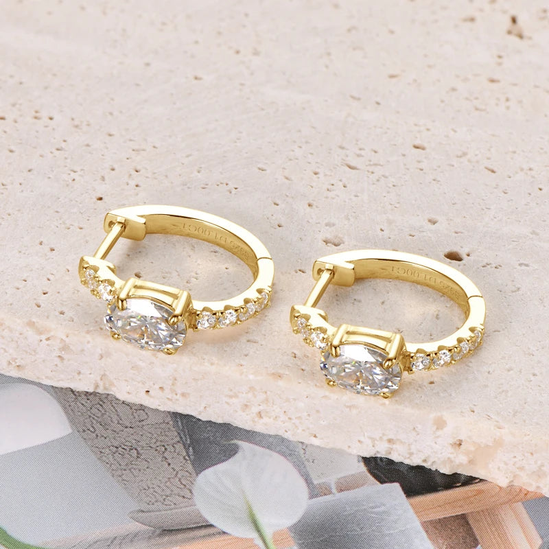 4.0cttw Oval Cut D Moissanite Jewelry Set Real 925 Silver Pendant Necklace and Luxury Hoop Earrings Sets for Women Trendy Gift