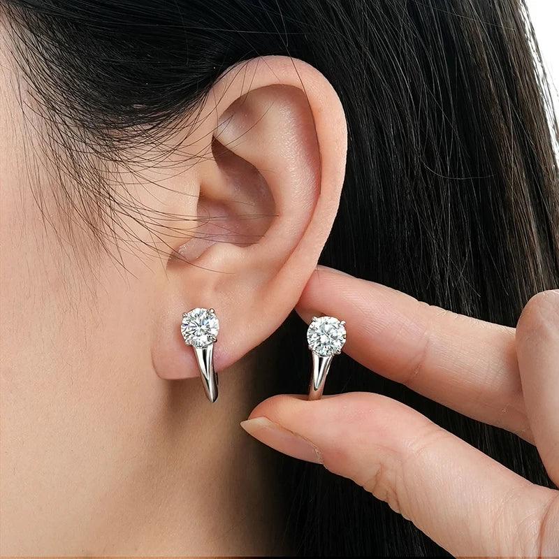 Anziw Certified D Color 1.0CT 6.5mm Moissanite Hoop Earrings 925 Silver Earring Lab Diamond Huggies for Women Fine Jewelry Gifts