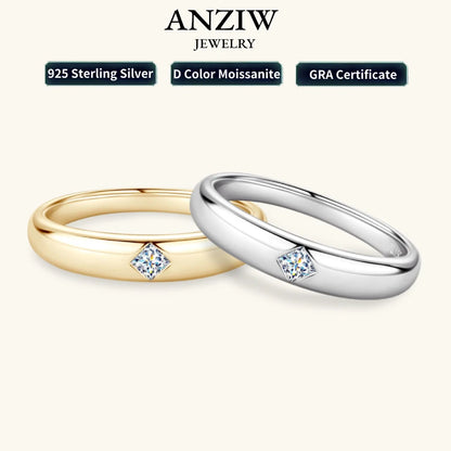 ANZIW 18k Gold Plated Wedding Ring 925 Silver D Color Princess Cut Square Moissanite Promise Bands for Women Certificate GRA
