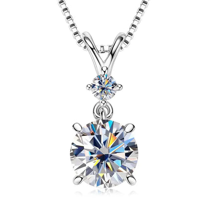Anziw 1CT 2CT 3CT Moissanite Pendant Necklace for Women 925 Silver Adjustable Chain Sparking Two Stones Necklaces Gift Valentine