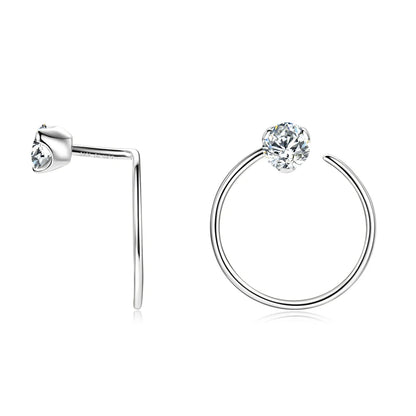 Anziw 100% 925 Silver Circle Piercing Earrings for Women 4mm 0.3ct Moissanite Earring Studs Threader Wedding Party Jewelry 2024