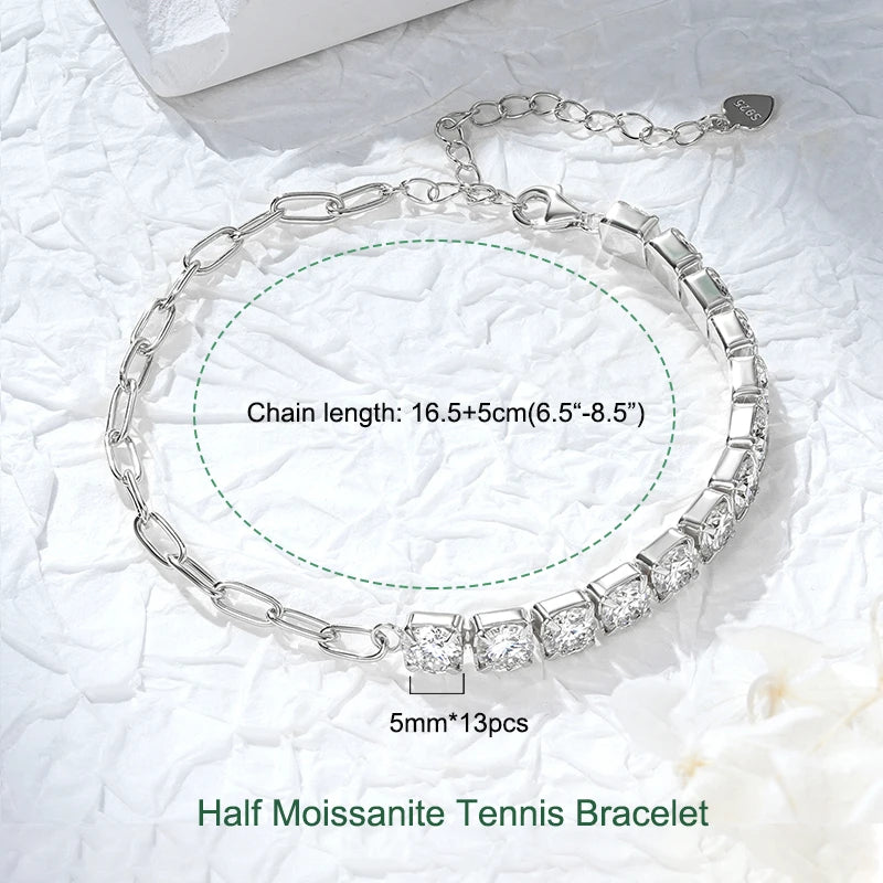 Anziw 925 Sterling Silver Plated 14K Gold Tennis Bracelet 3mm 5mm D VVS1 Round Moissanite Bracelets for Women Men Couples Gifts