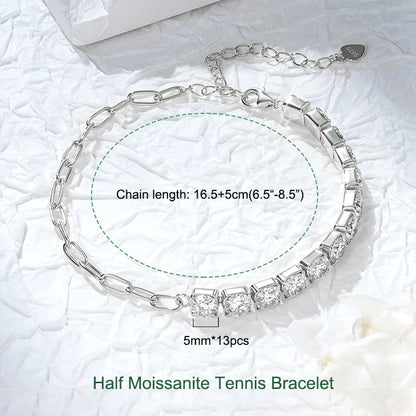 Anziw 925 Sterling Silver Plated 14K Gold Tennis Bracelet 3mm 5mm D VVS1 Round Moissanite Bracelets for Women Men Couples Gifts